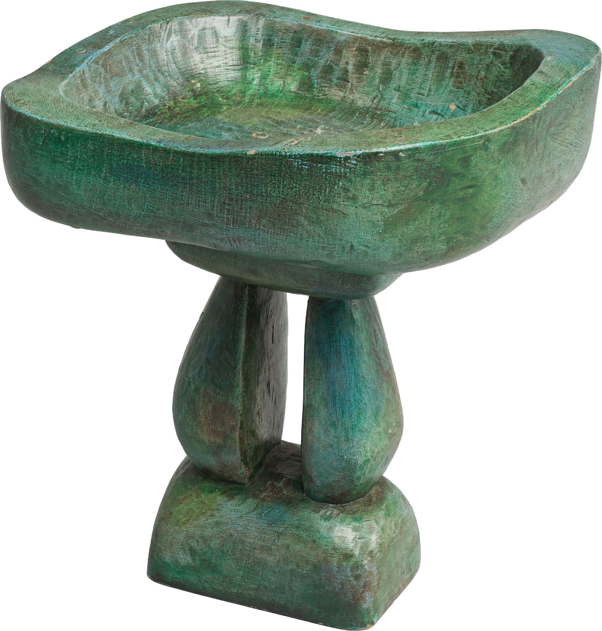 Karl Schmidt-Rottluff, Green Wooden Bowl on a Tall, Two-Part Base, ca. 1946, wood, carved, assembled from two parts using wooden dowels, painted, Brücke Museum, Karl and Emy Schmidt-Rottluff Foundation
