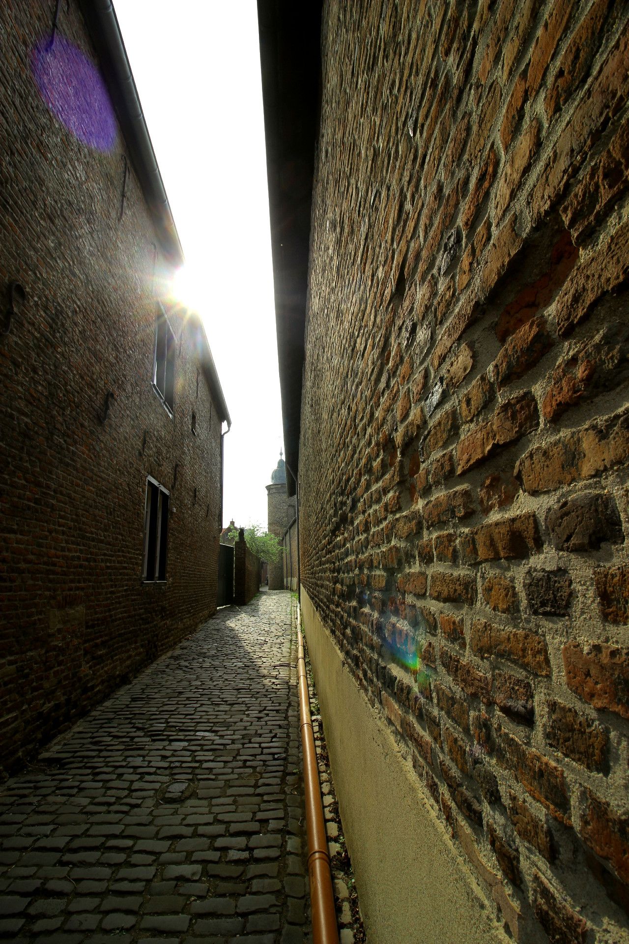 View of a narrow alleyway in the historic centre of Bedburg in Alt-Kaster