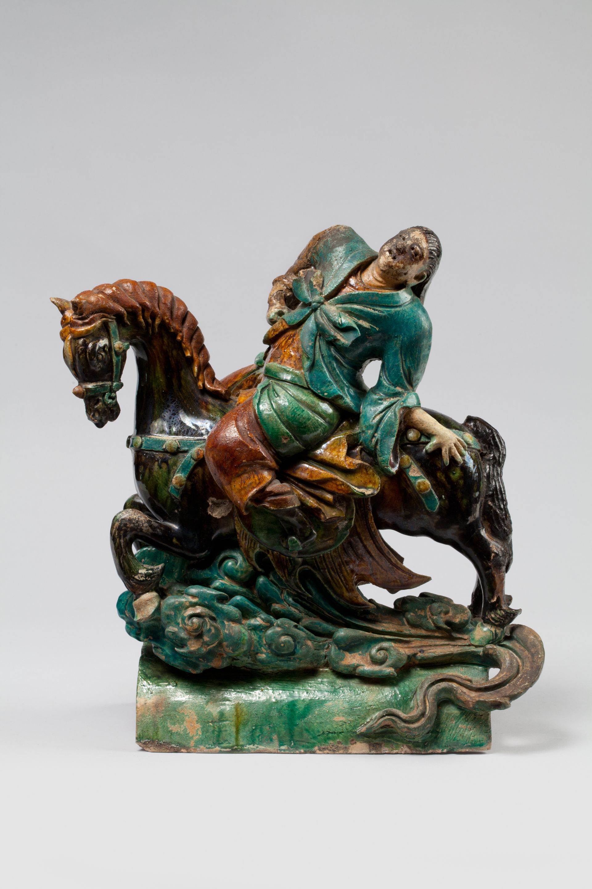 Roof rider in the shape of an immortal, stoneware, colored glazes, China, Qing dynasty, late 19th century