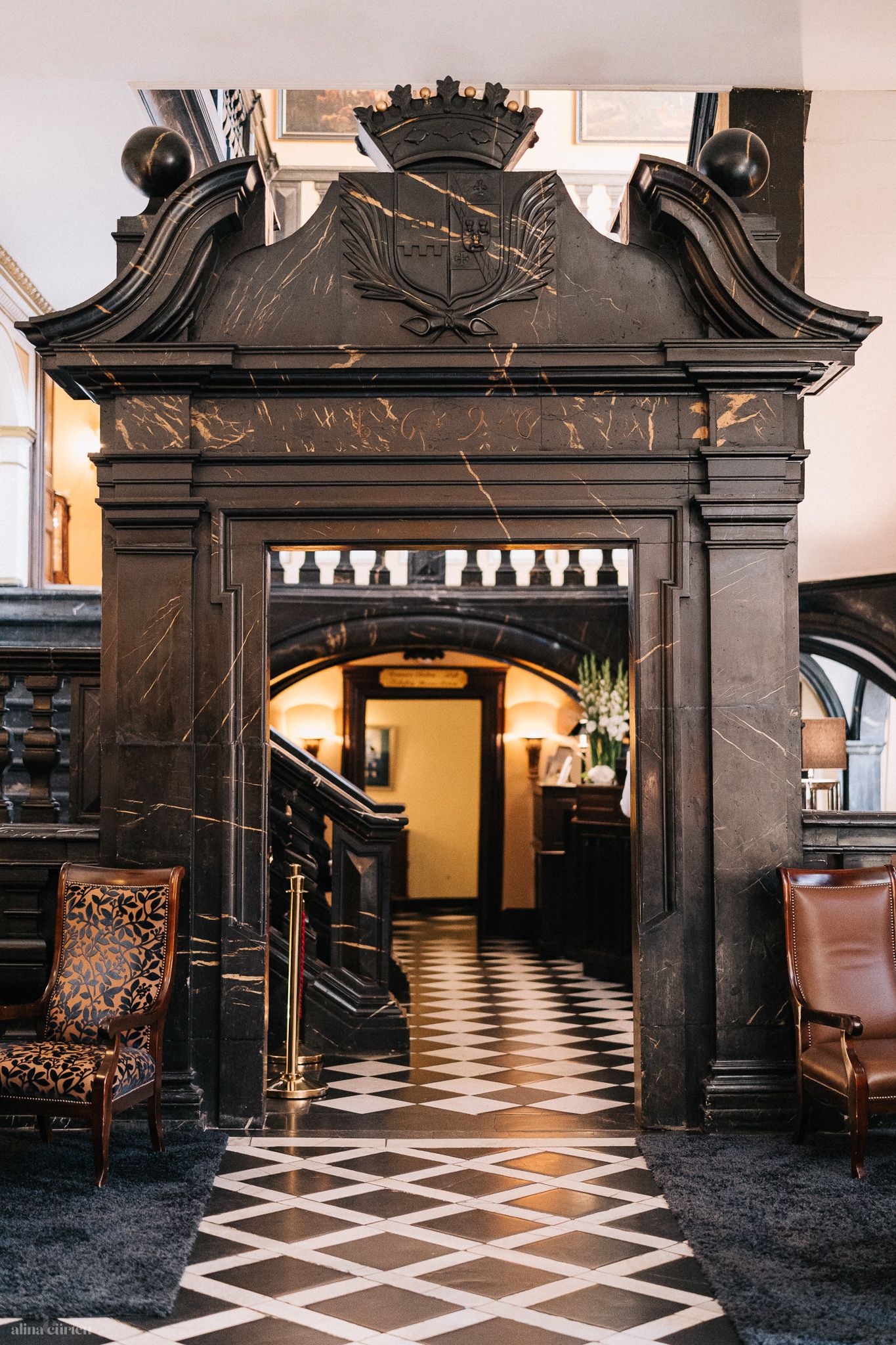 Inside the main house, stucco ceilings, marble gates and elegant wooden staircases catch the eye