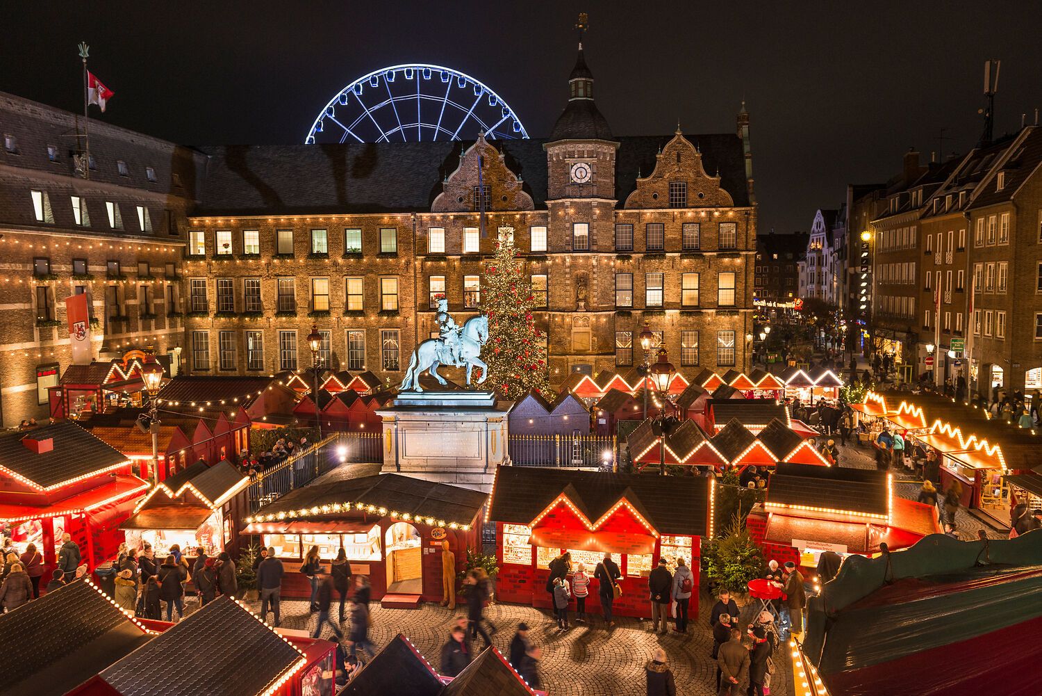 View of the Christmas market at Burgplatz in Düsseldorf