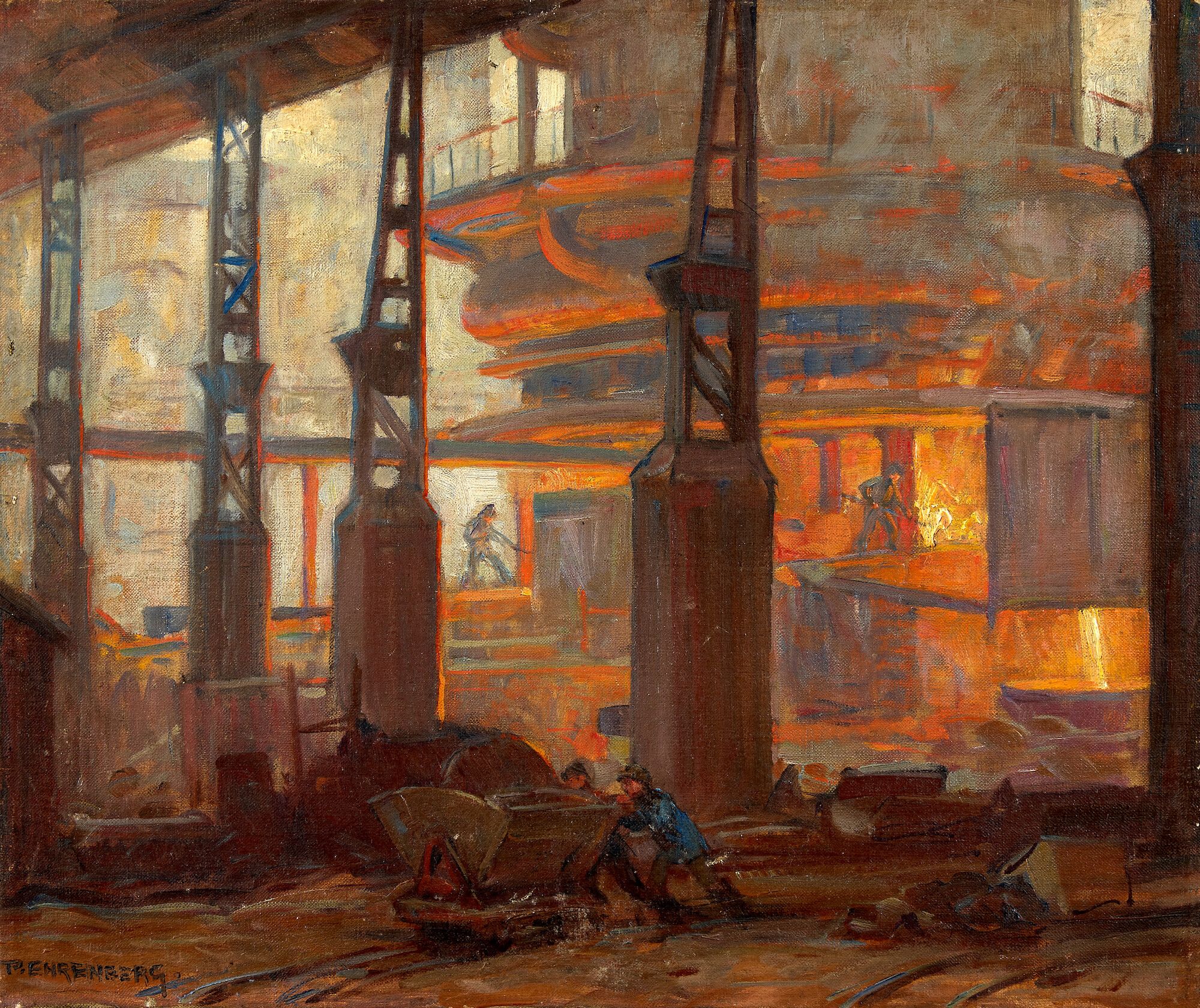 Paul Ehrenberg: Blast furnace tapping II, oil on canvas, around 1910