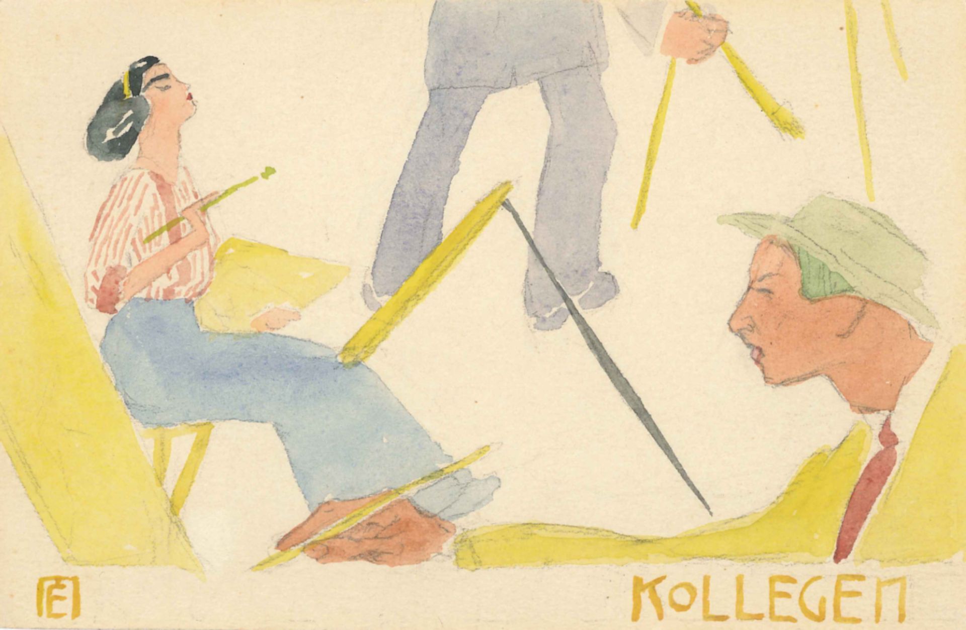 Max Ernst Colleagues, October 2, 1911 Watercolor on cardboard, 9 × 14.1 cm Private collection