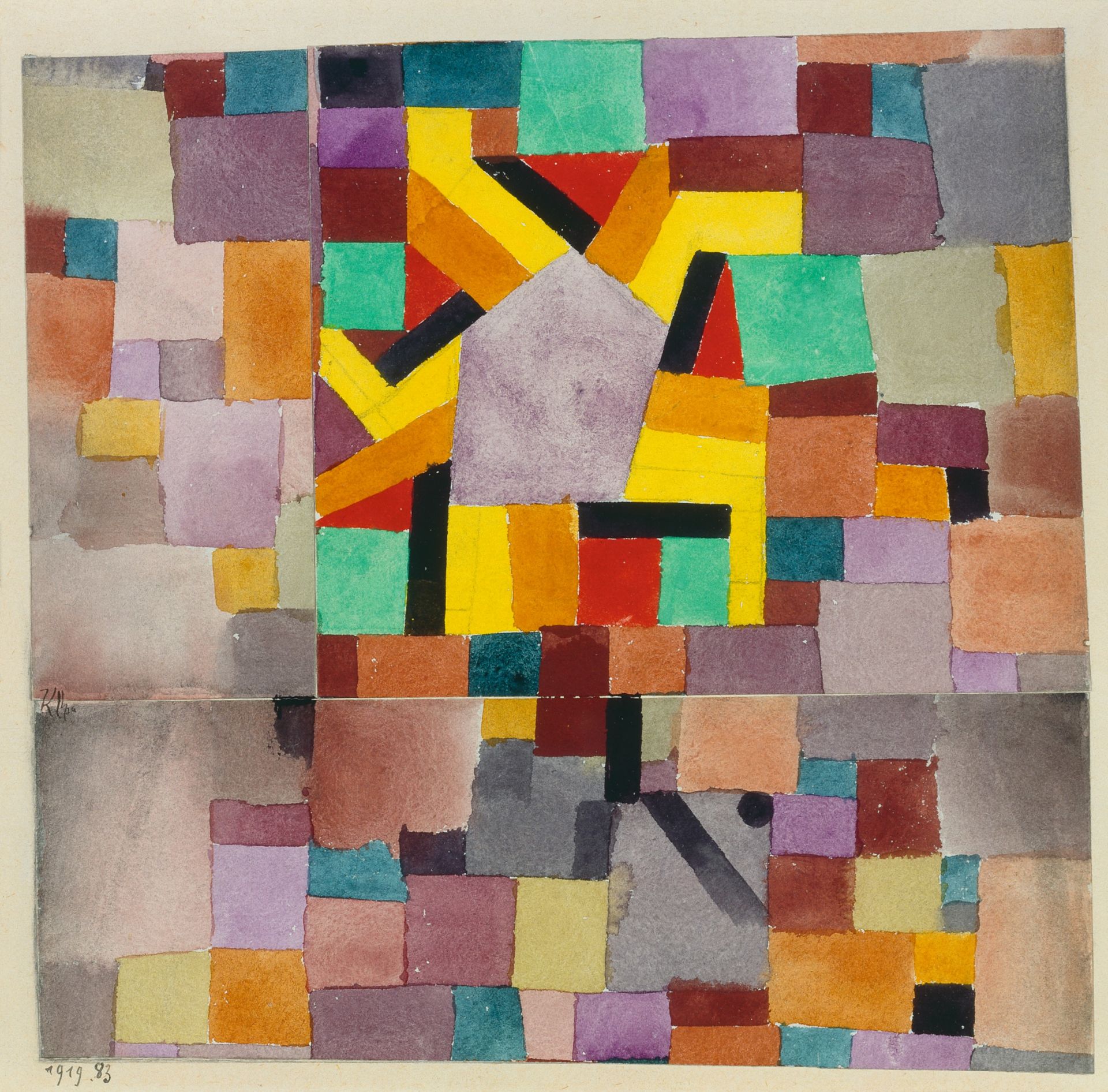 Paul Klee, With the purple pentagon (ornaments made of colored rectangles), 1919, watercolor, 21.5 x 22.5 cm