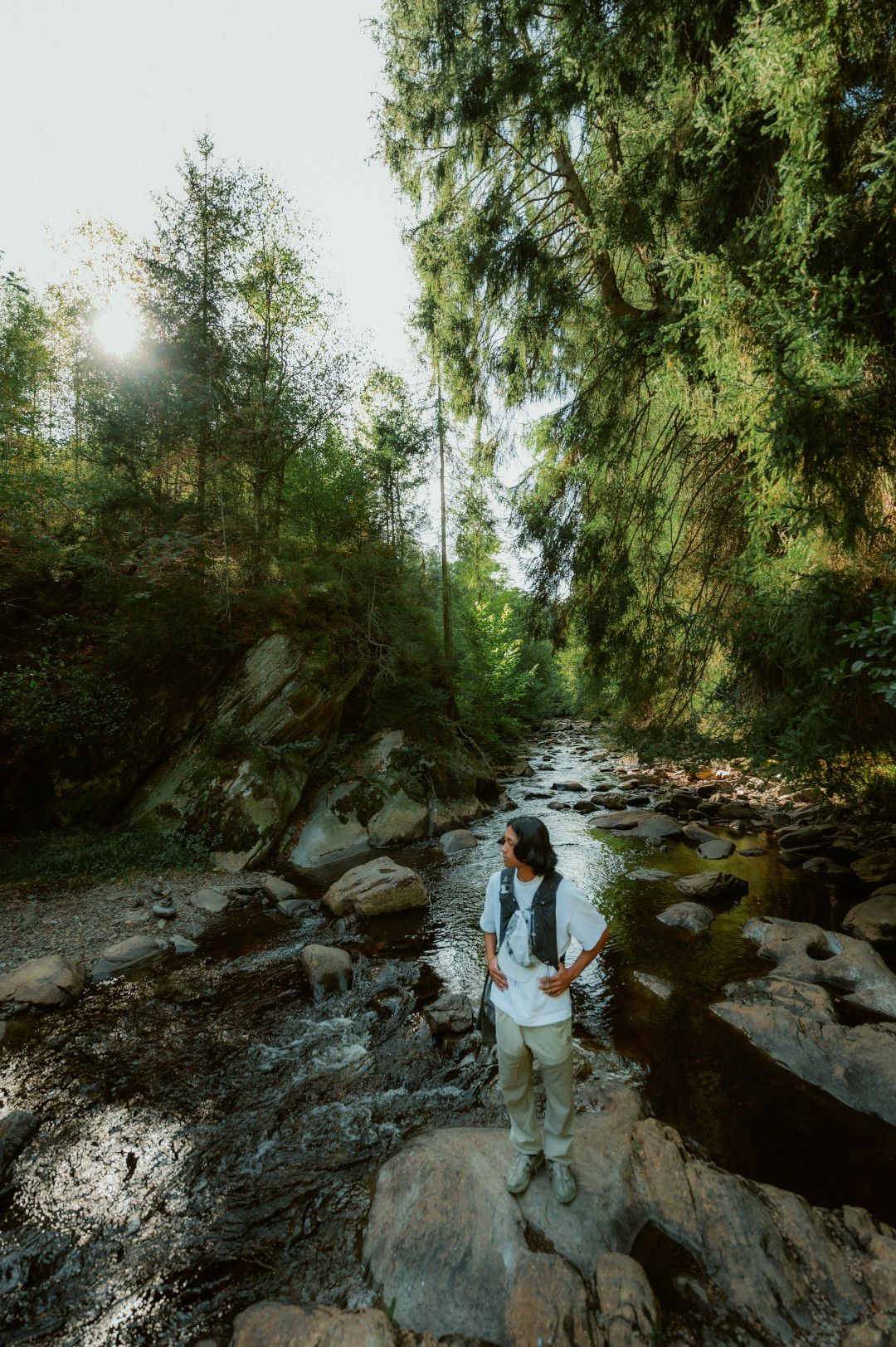 Hikers on the Rur near Monschau