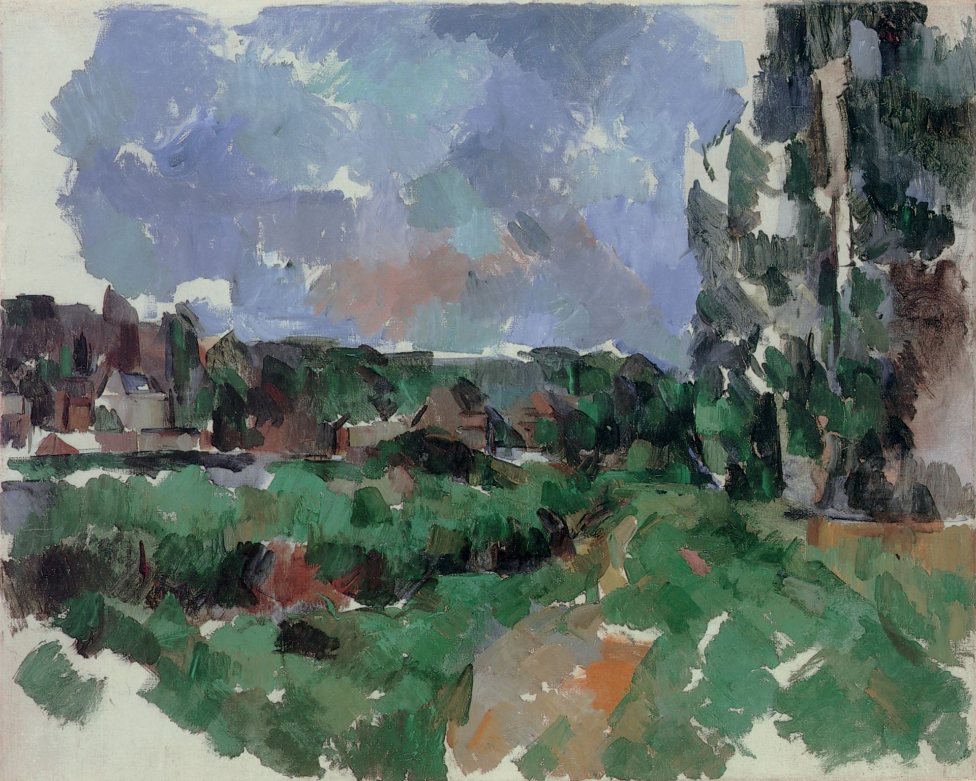 Paul Cézanne, River landscape with houses, circa 1904, oil on canvas, 65.5 x 81 cm