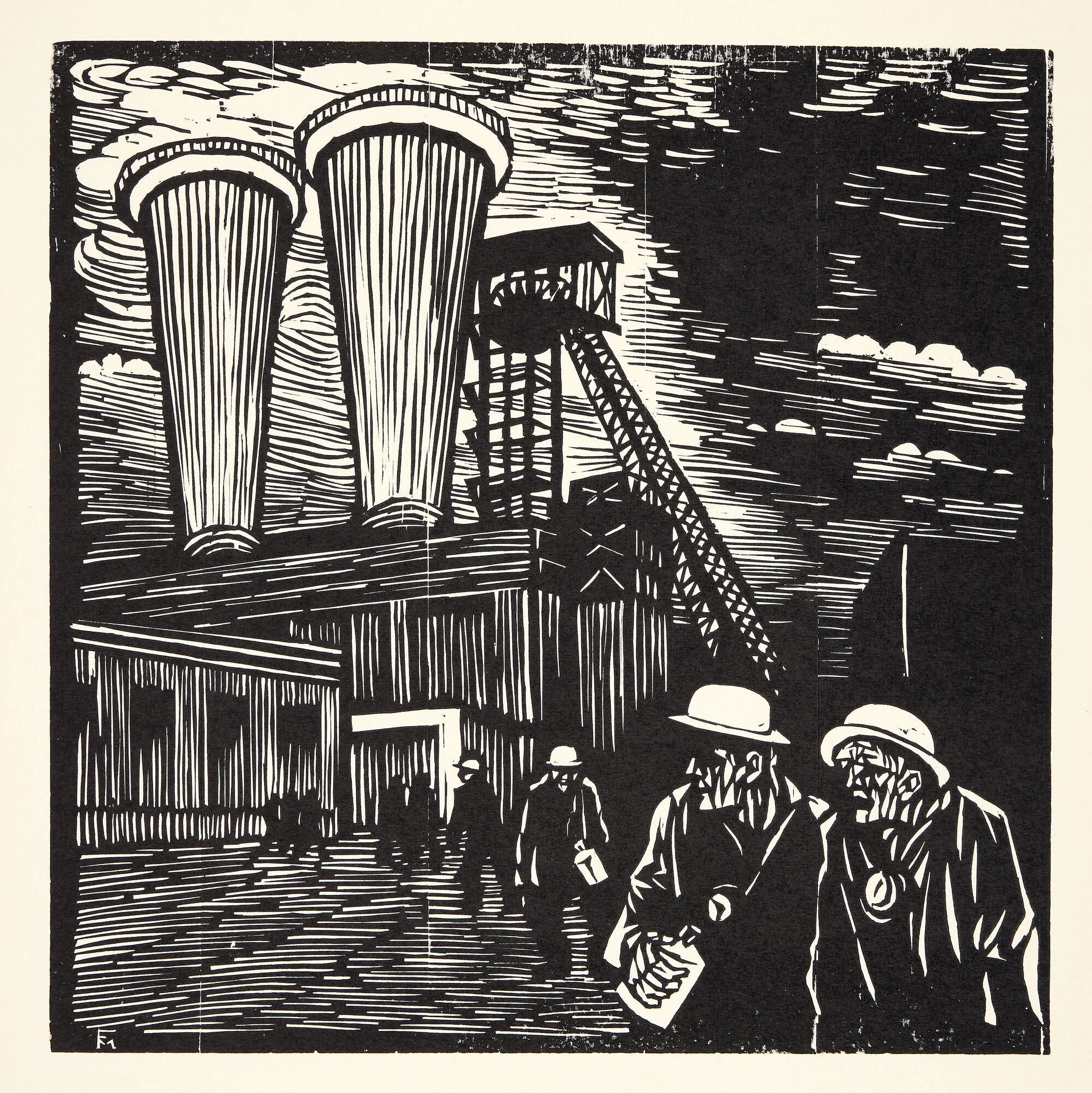 Conrad Felixmüller: Miners at the Schlägel & Eisen colliery, Herten, woodcut, 1974