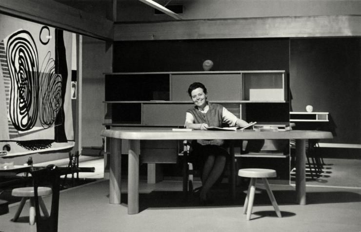 Photograph by Charlotte Perriand, Synthèse des Arts, Japan exhibition, 1955 (Left: Le Corbusier, Les "8", 1951)