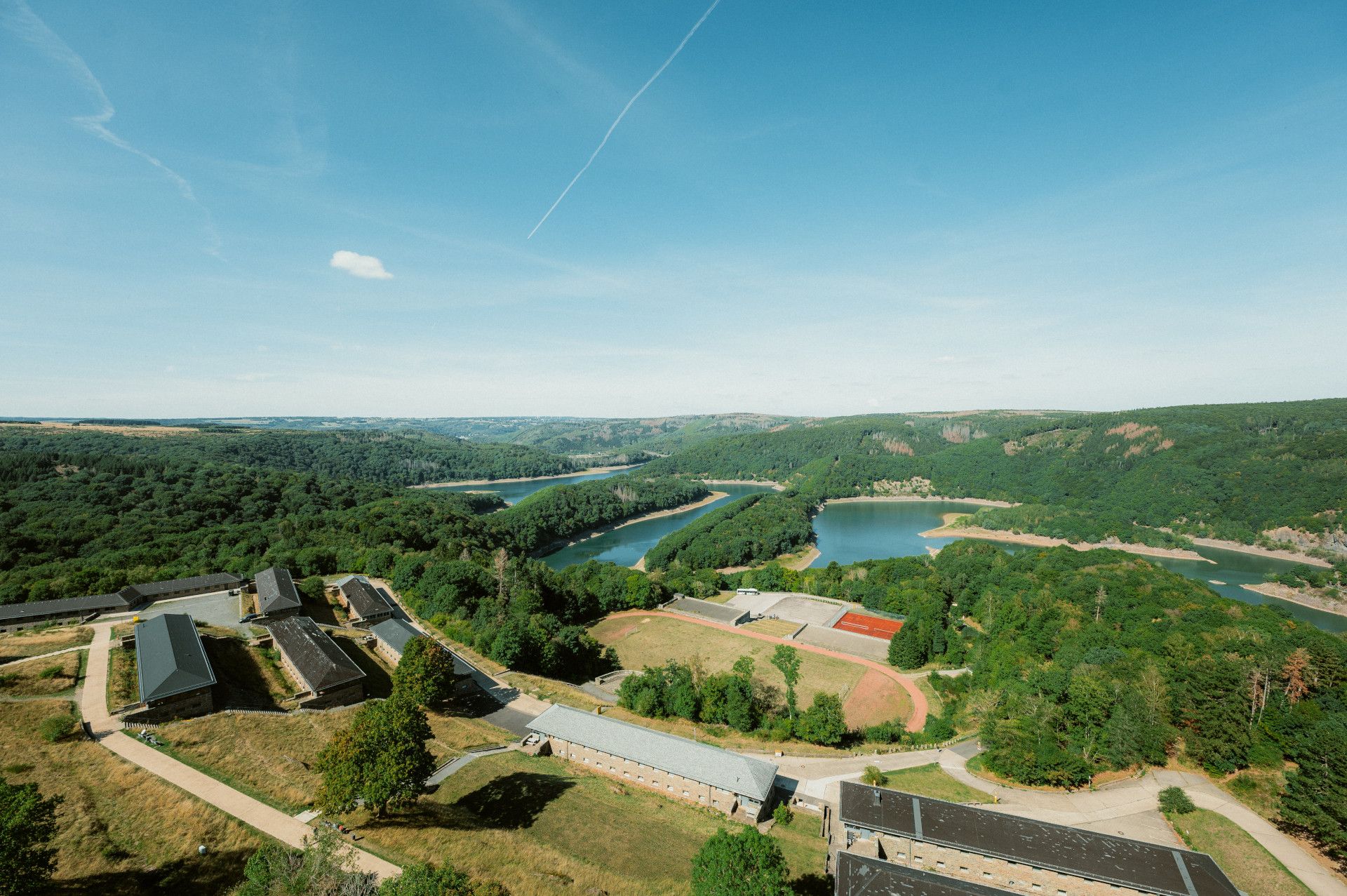 View of the site of the former Ordensburg Vogelsang and the Urft dam behind it