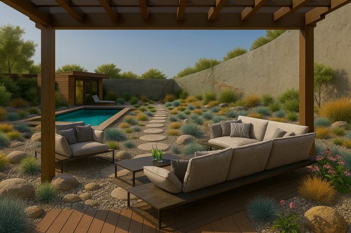 The "Human Living" feel-good garden is inspired by the archipelago gardens of Scandinavia, where rock and water characterize the landscape