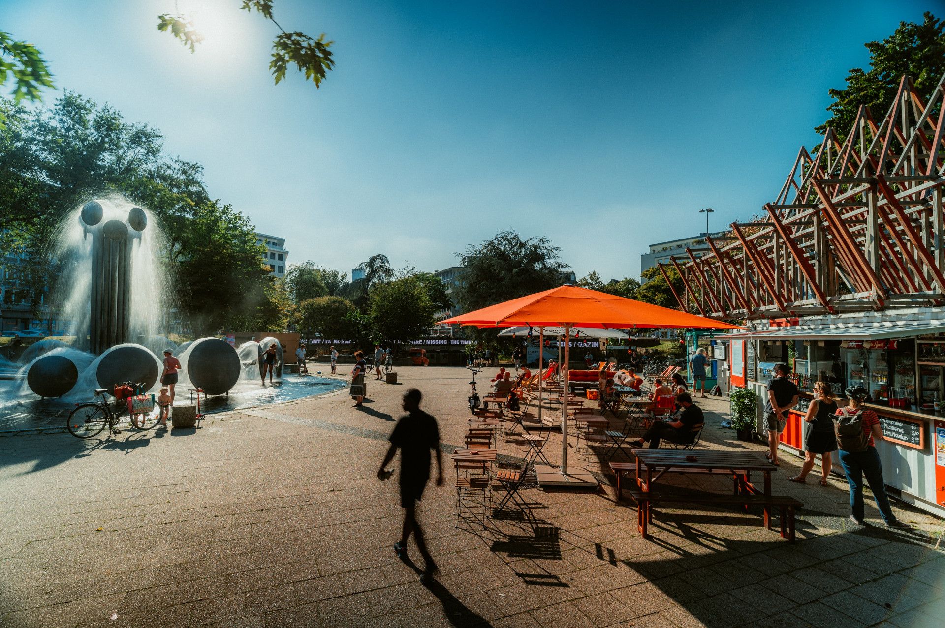 Cologne's Ebertplatz with fountain and seating