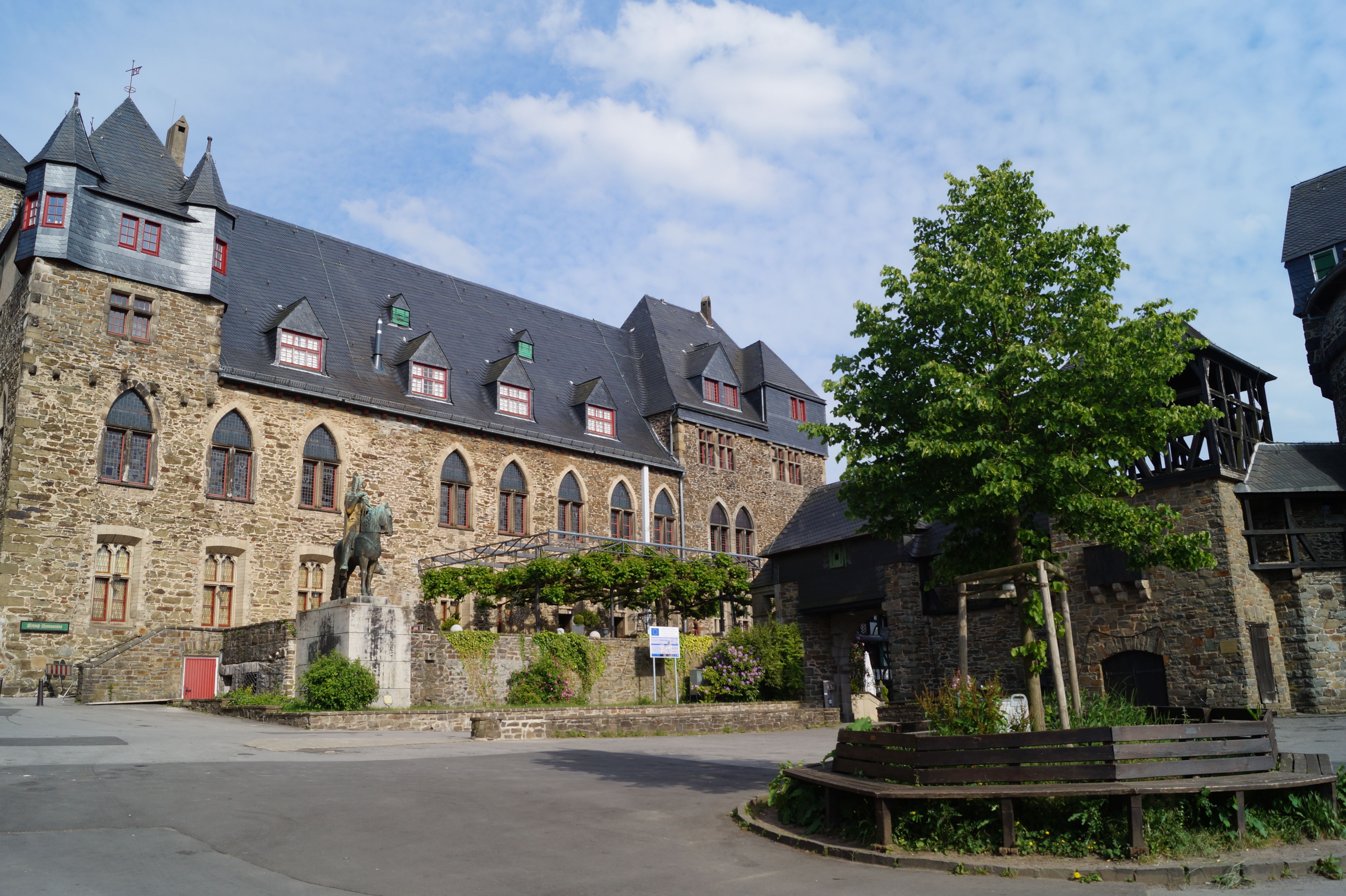 Burg Castle with equestrian statue in the inner courtyard.