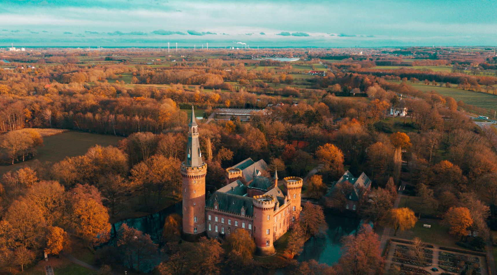 Drone shot of Moyland Castle
