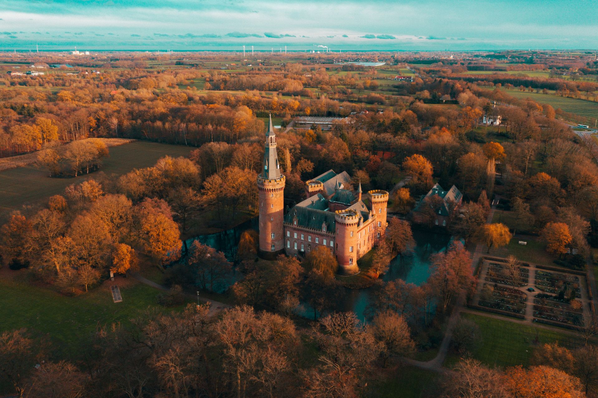 Drone shot of Moyland Castle
