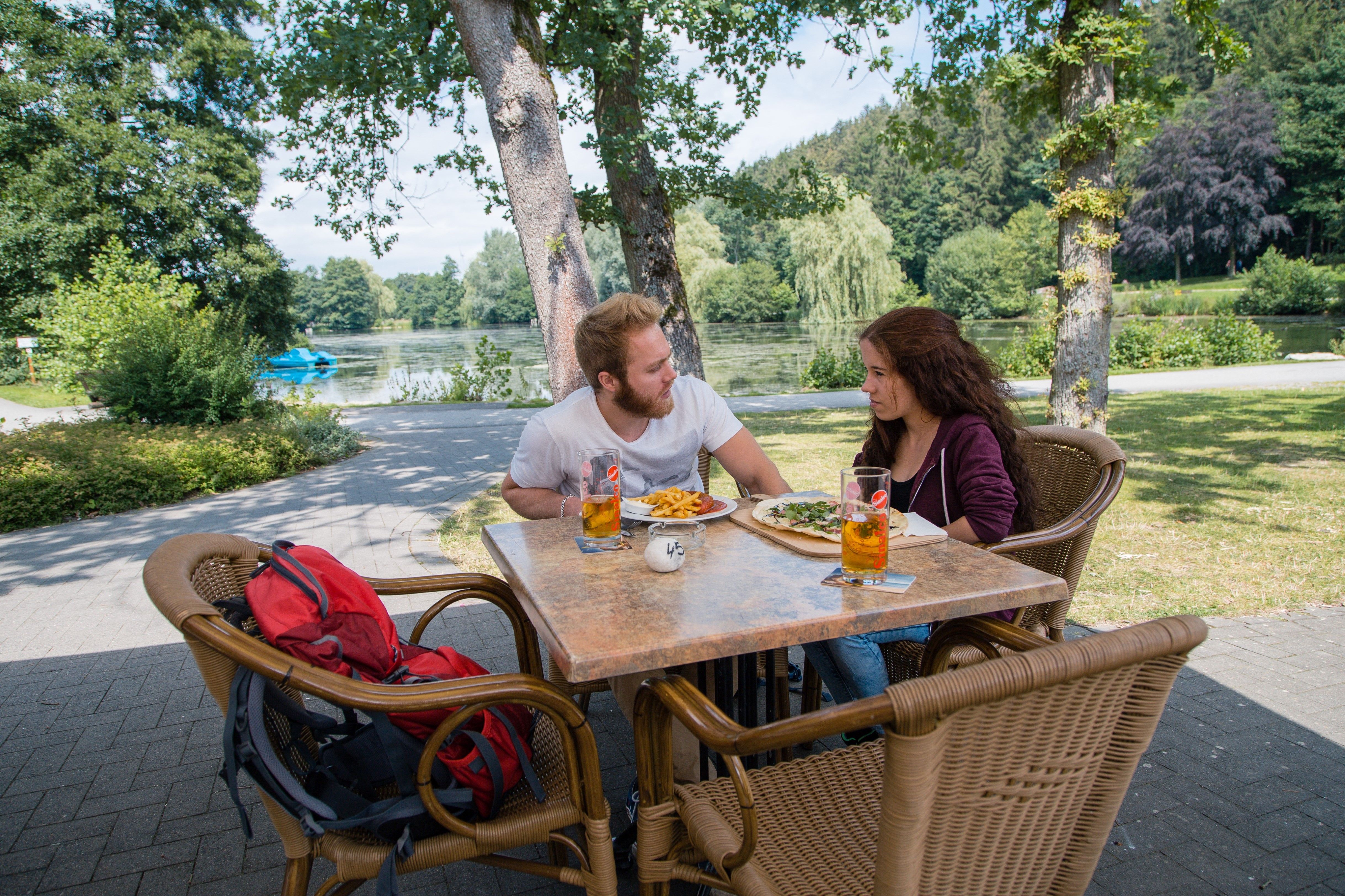 Eating at the paddling pond