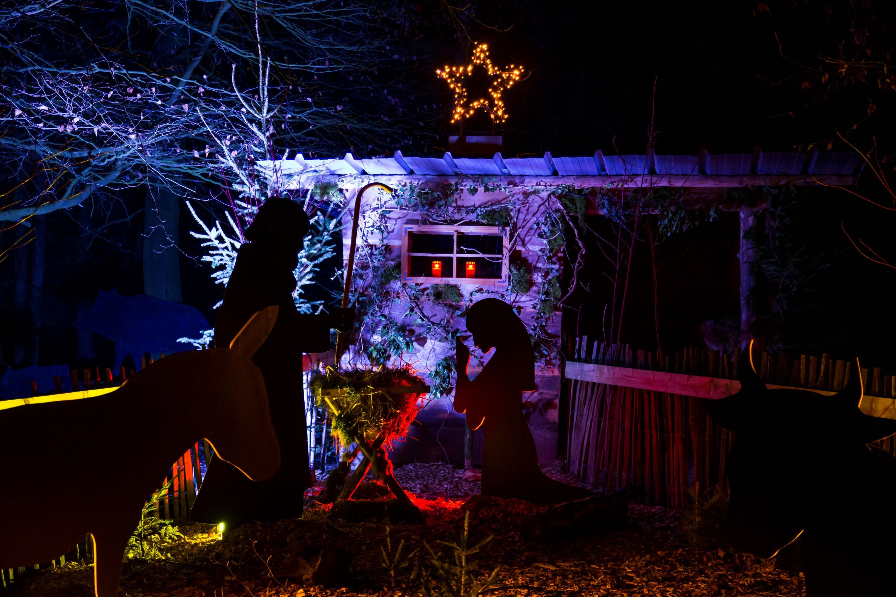 Nativity scene at the Christmas forest market