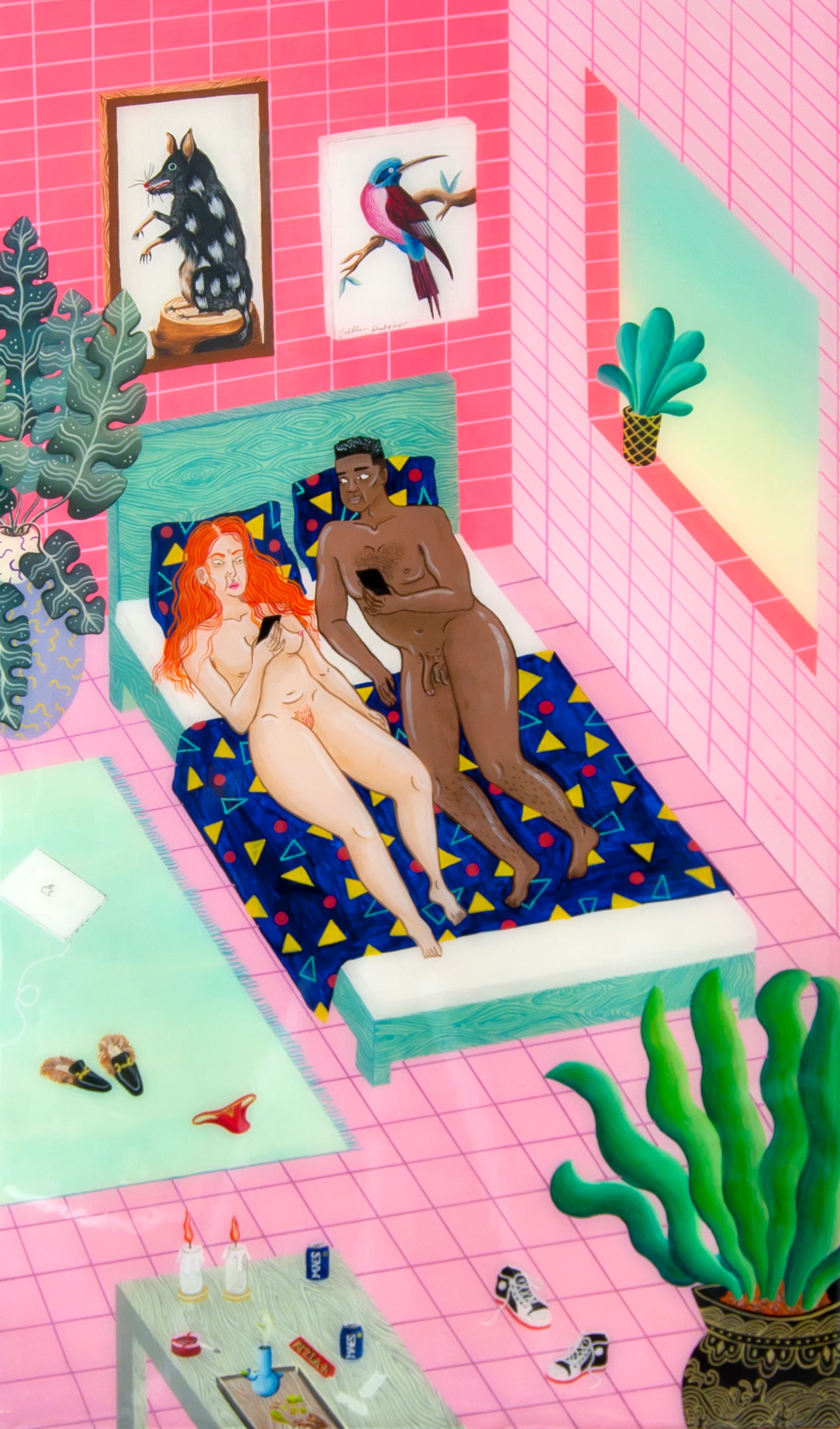 Joëlle Dubois, According to Lulu he has the smallest dick ever, 2018, Acrylic on wooden panel, 50 x 30 cm