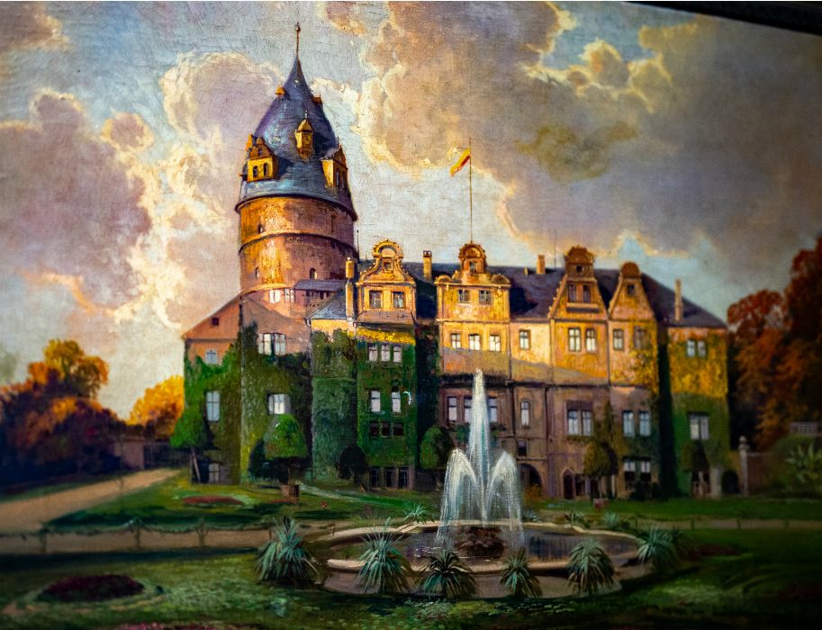A painting in the Lippisches Landesmuseum shows the princely residence palace in the Weser Renaissance style