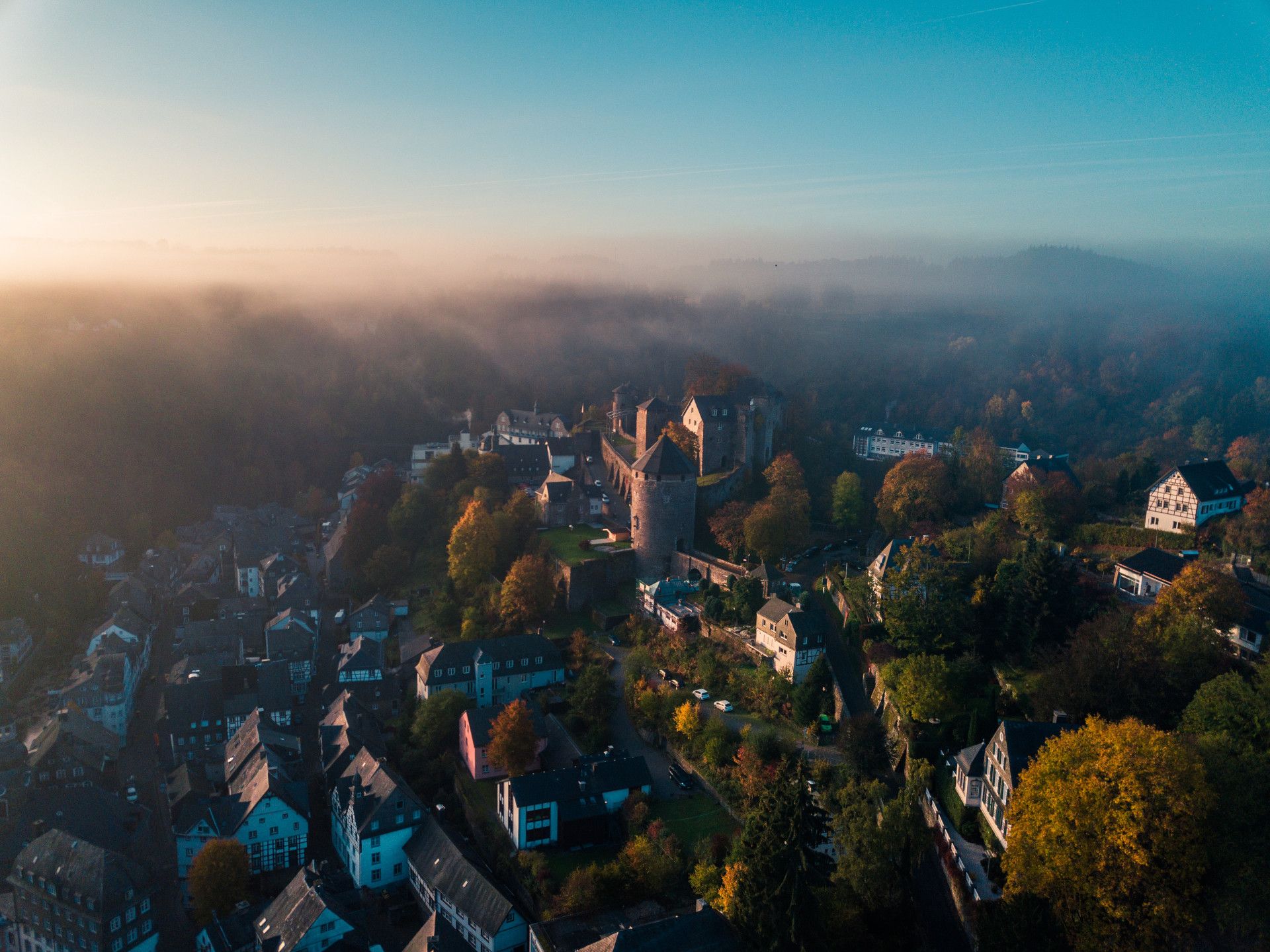 A sweeping view of Monschau Castle in the Eifel region