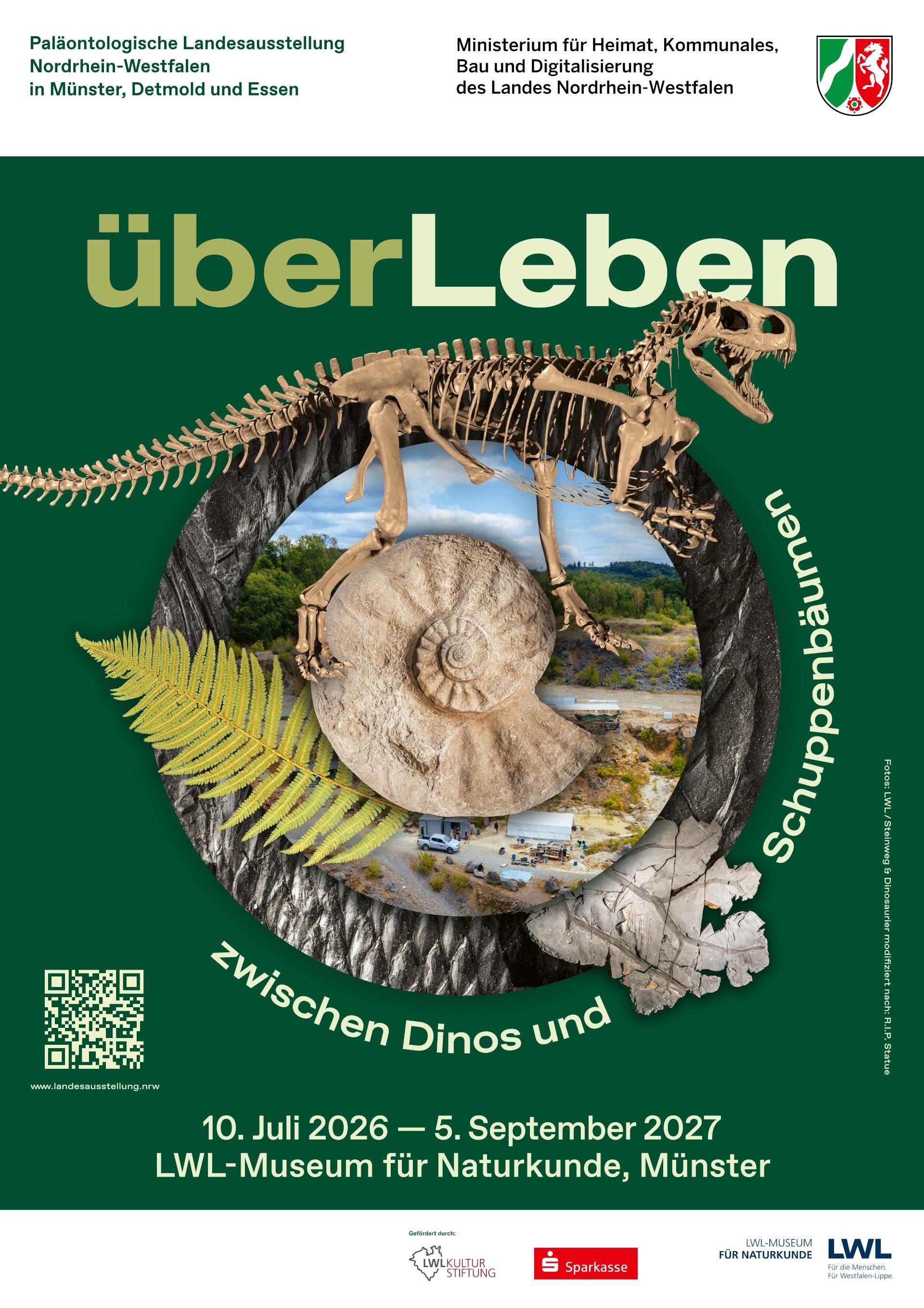 The exhibition "Surviving Among Dinosaurs and Scaly Trees" at the LWL Museum of Natural History in Münster will take place from July 10, 2026, to September 5, 2027.