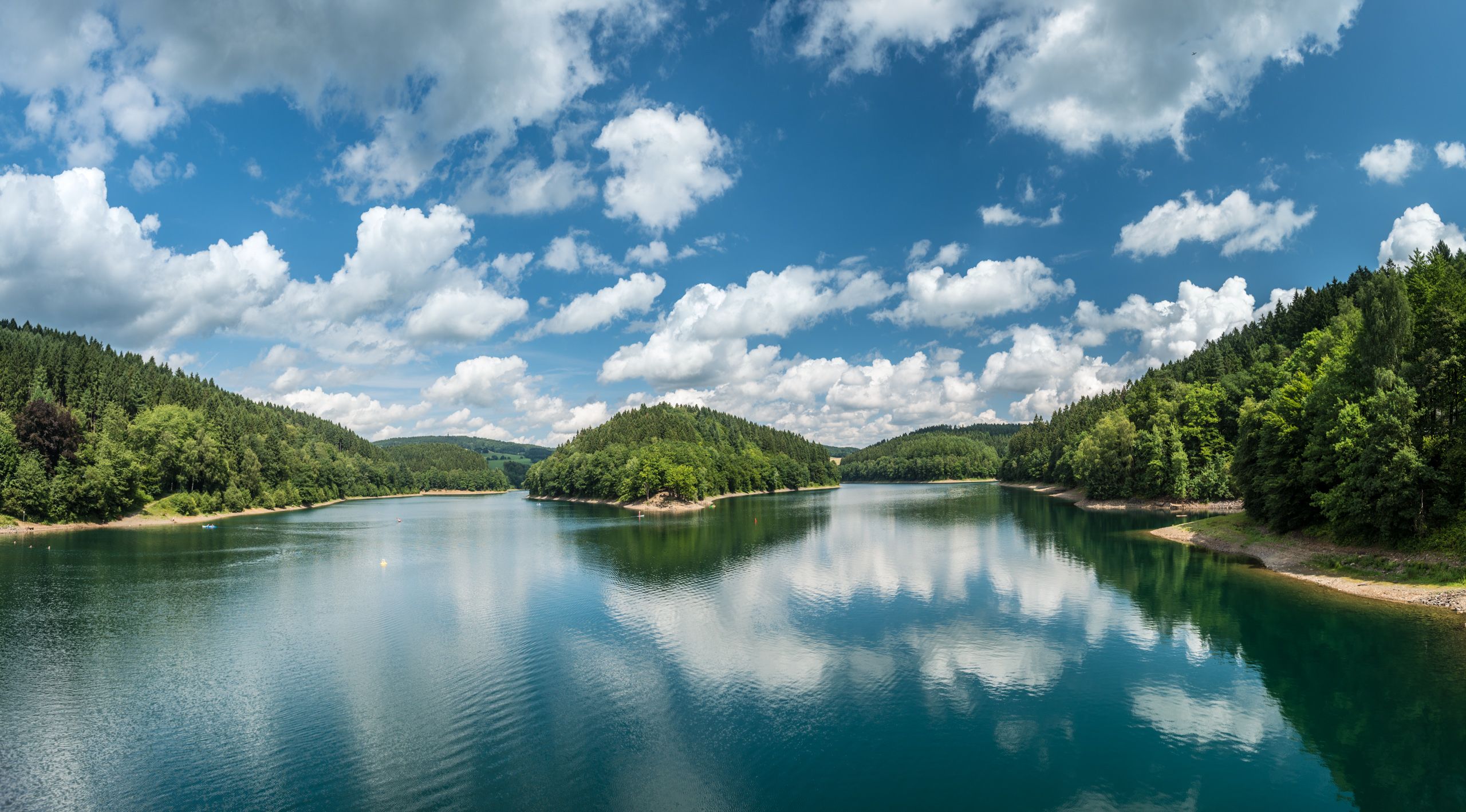 Panoramic view of the lush island in the Aggertal Reservoir.