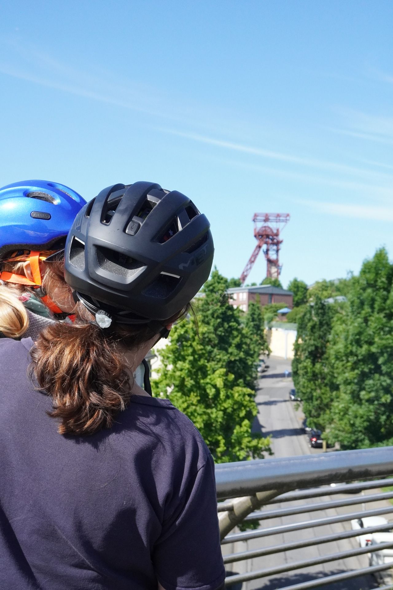 Woman and child enjoying the view of the Zollverein World Heritage Site in Essen