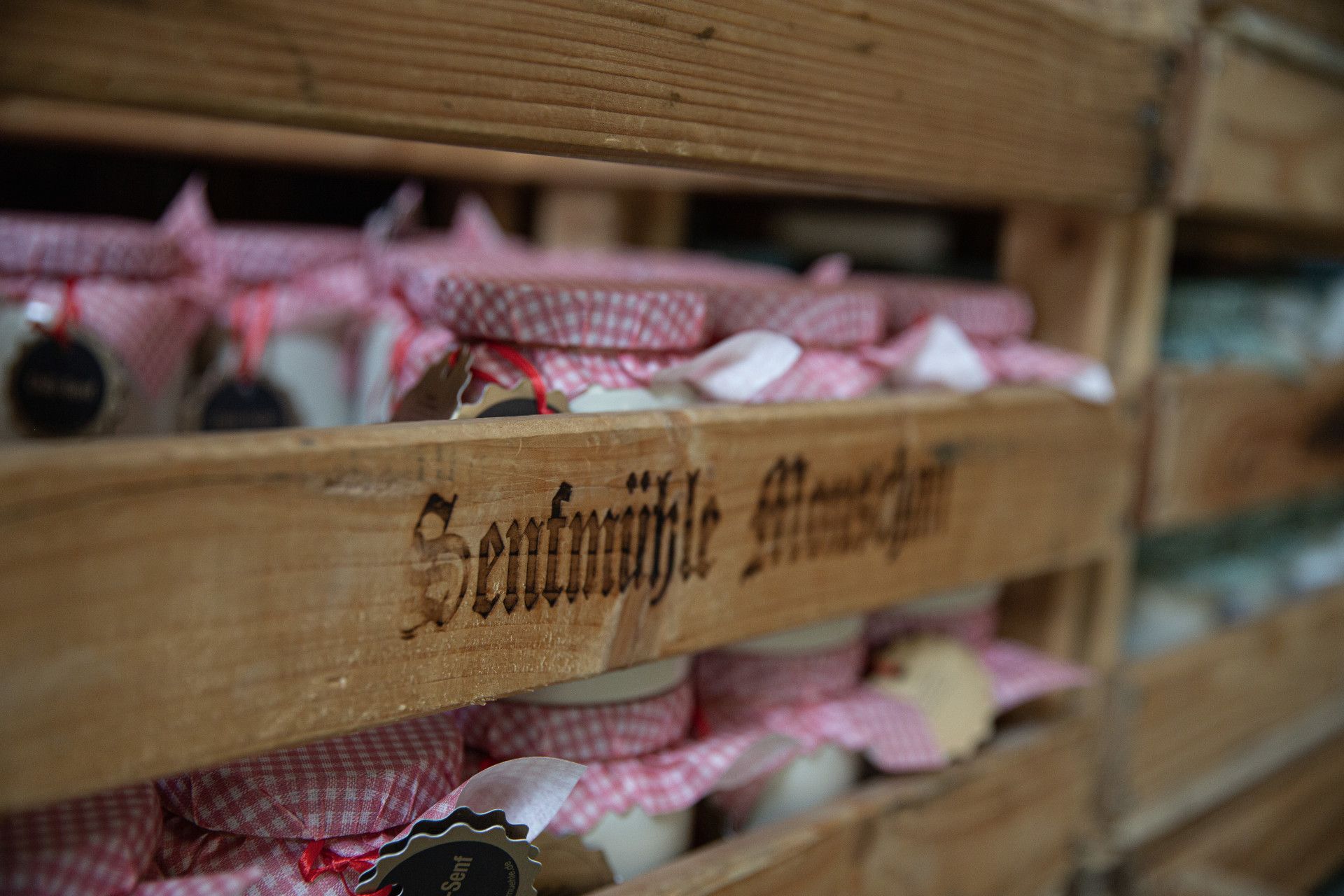Shelf with mustard in the Eifel