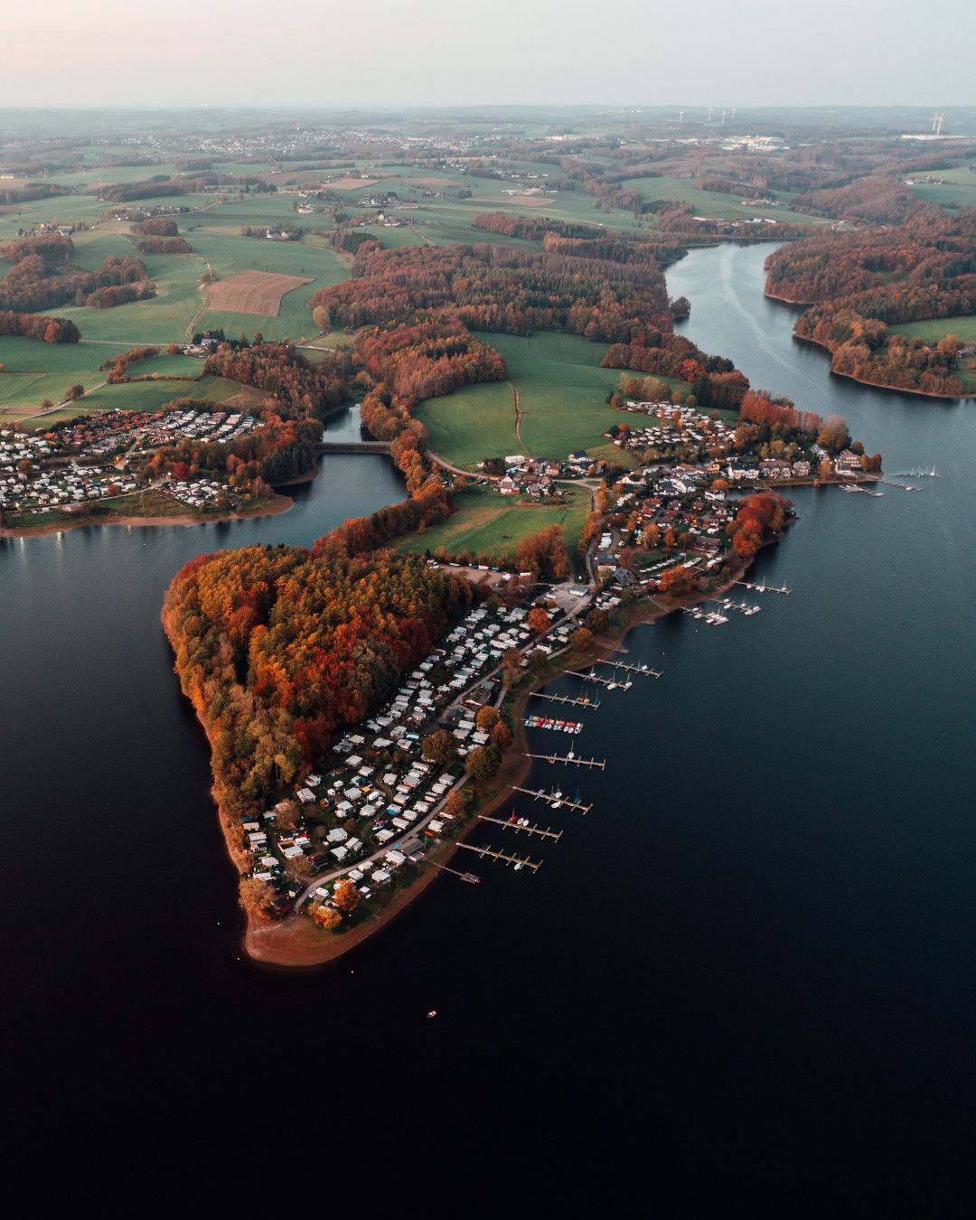Aerial view of the Bevertalsperre in the Bergisches Land region