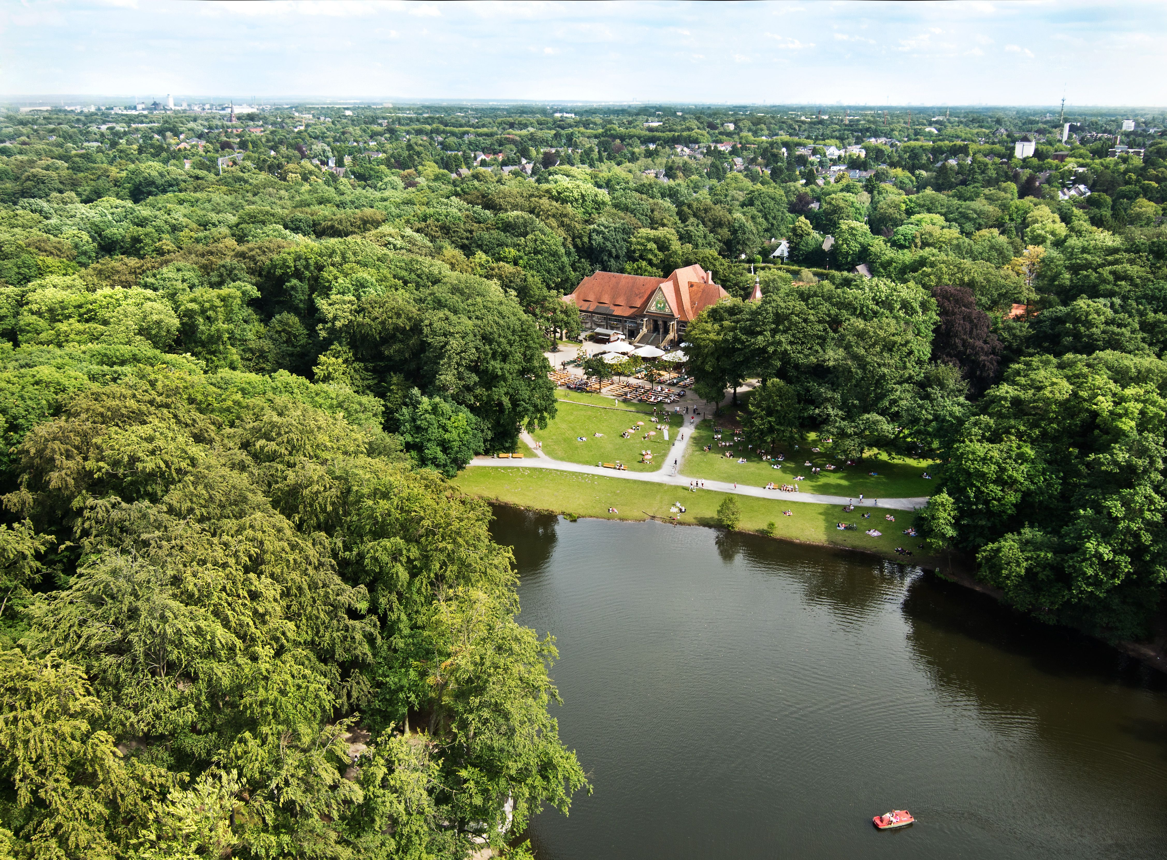 Luftbild vom Biergarten Stadtwaldhaus