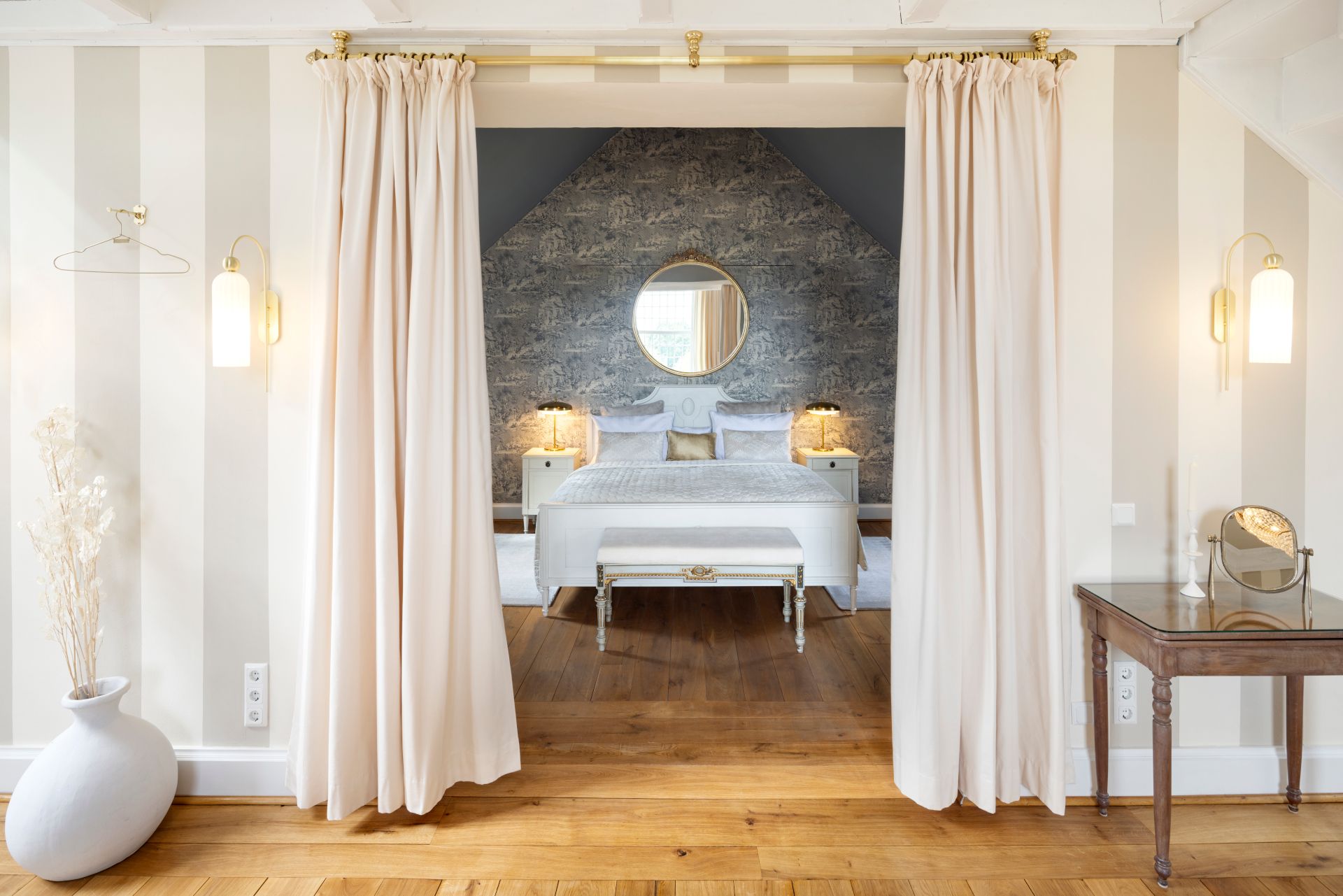 The tower suite at Hertefeld Castle is frequently booked by wedding couples.