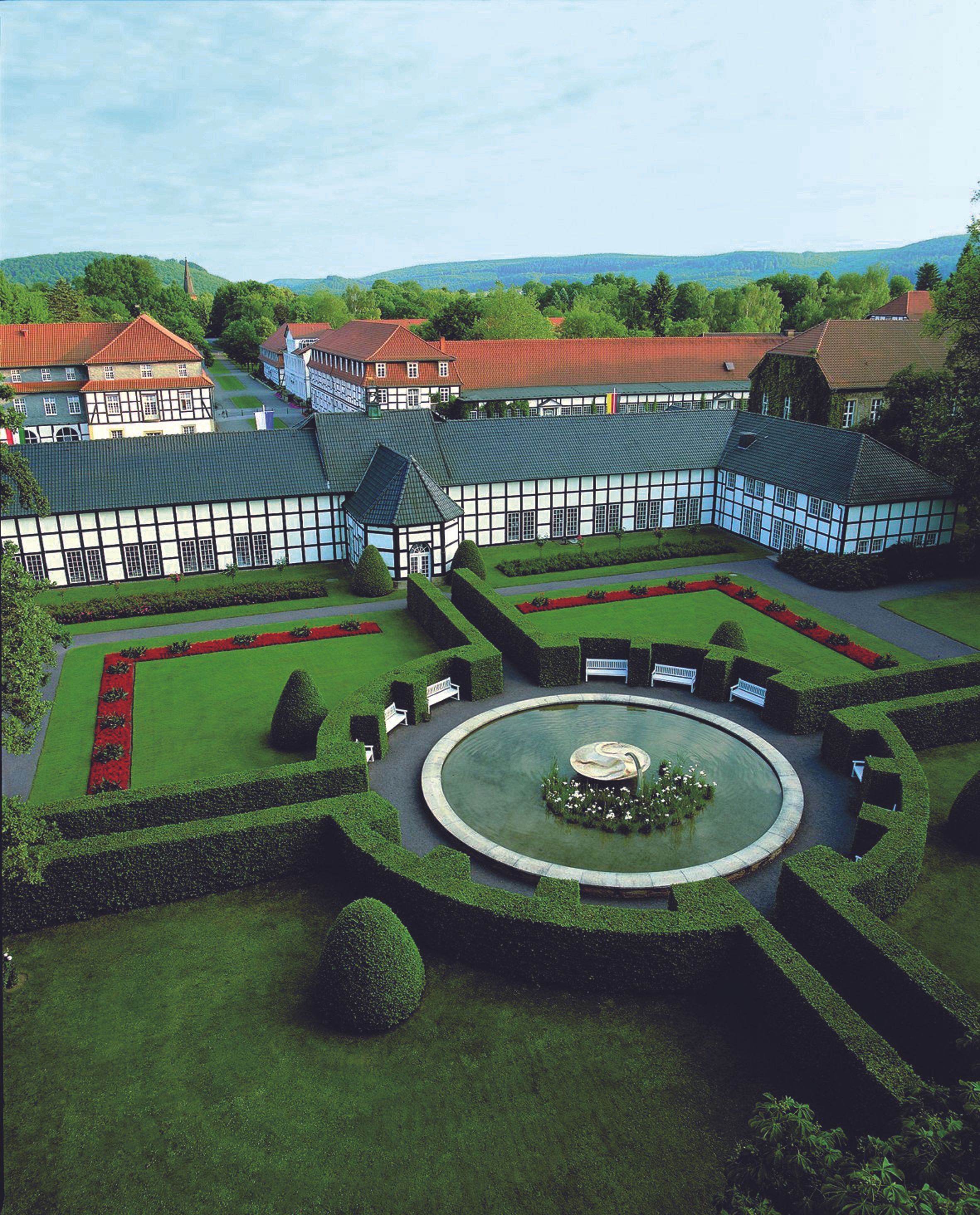 The hedge garden with Ying-Yang water feature by British sculptor Angela Conner is one of many attractions in the Gräflicher Park Bad Driburg
