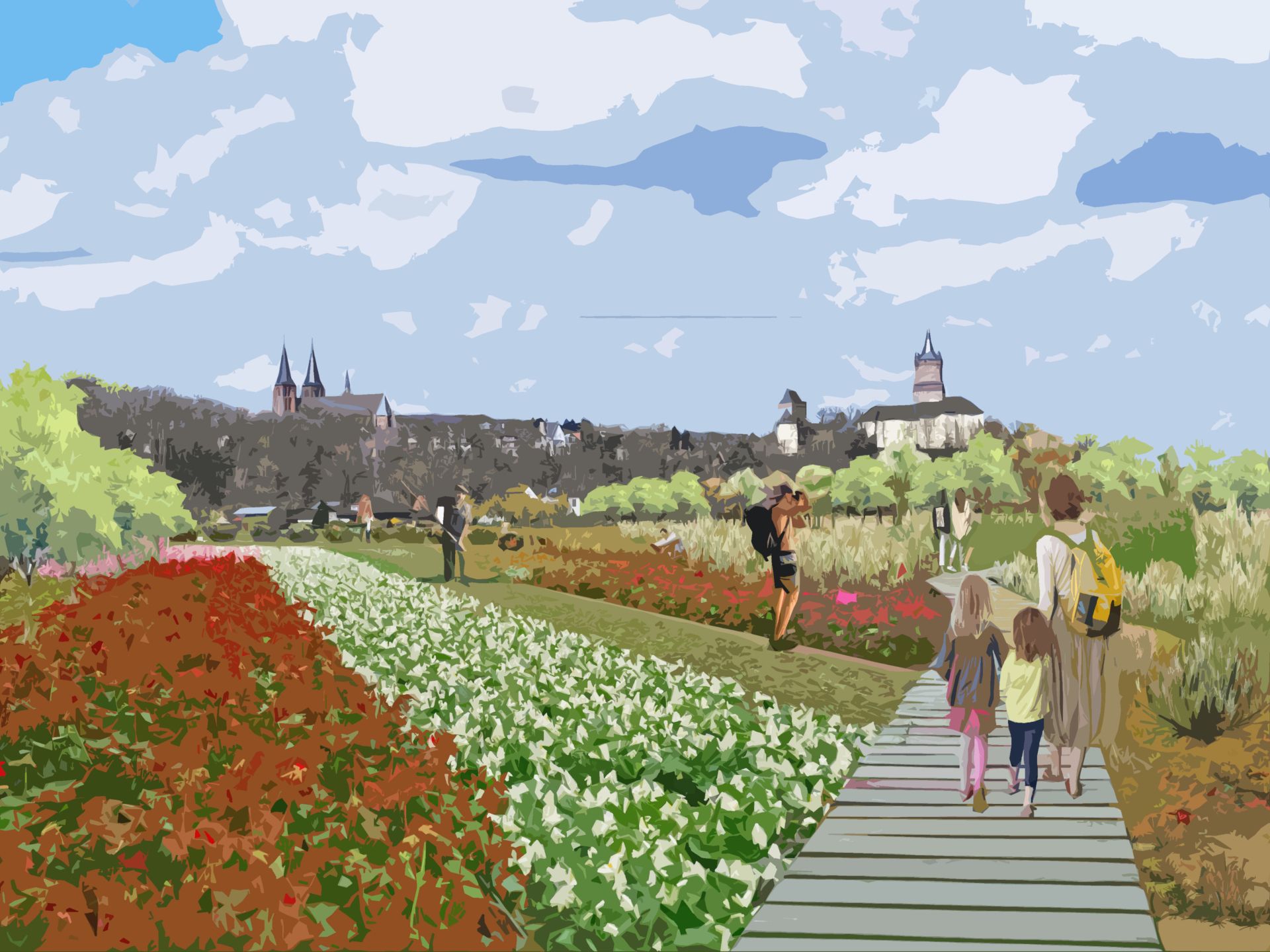 Along the paths, the colorful perennial planting provides moments of happiness