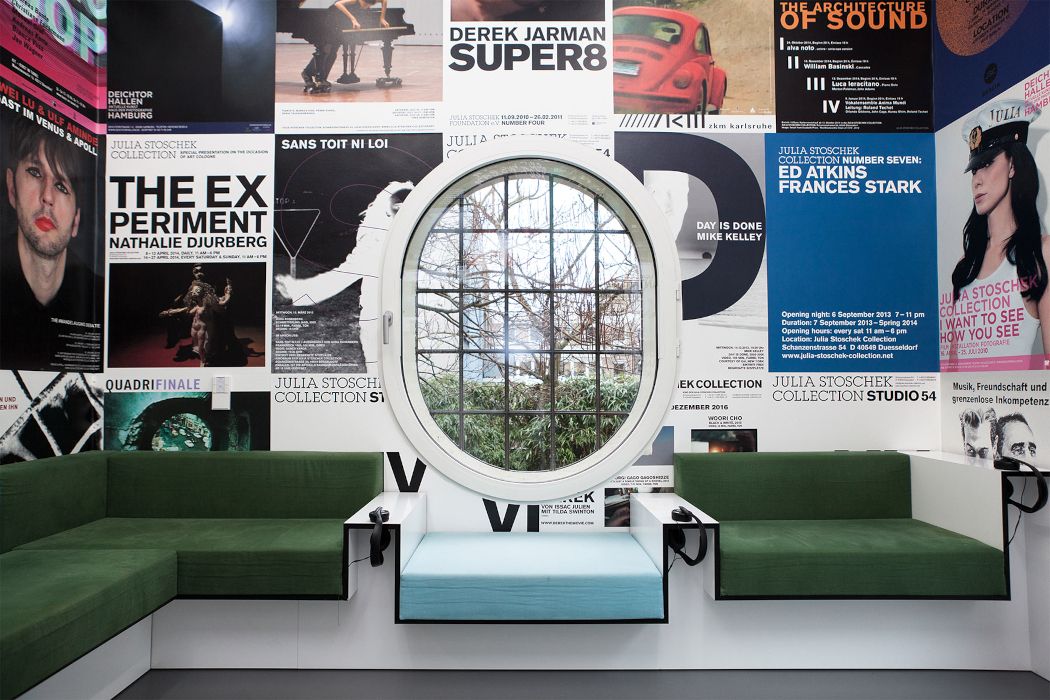 In the foyer of the Julia Stoschek Collection, guests can discover posters from past exhibitions