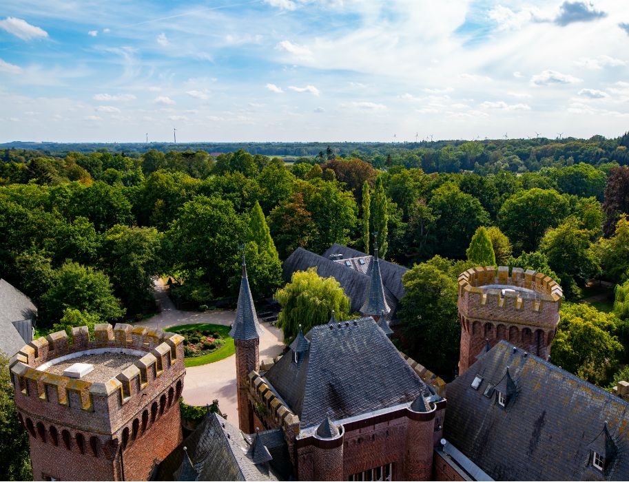 Aerial view of Museum Schloss Moyland, with the Lower Rhine landscape in the background