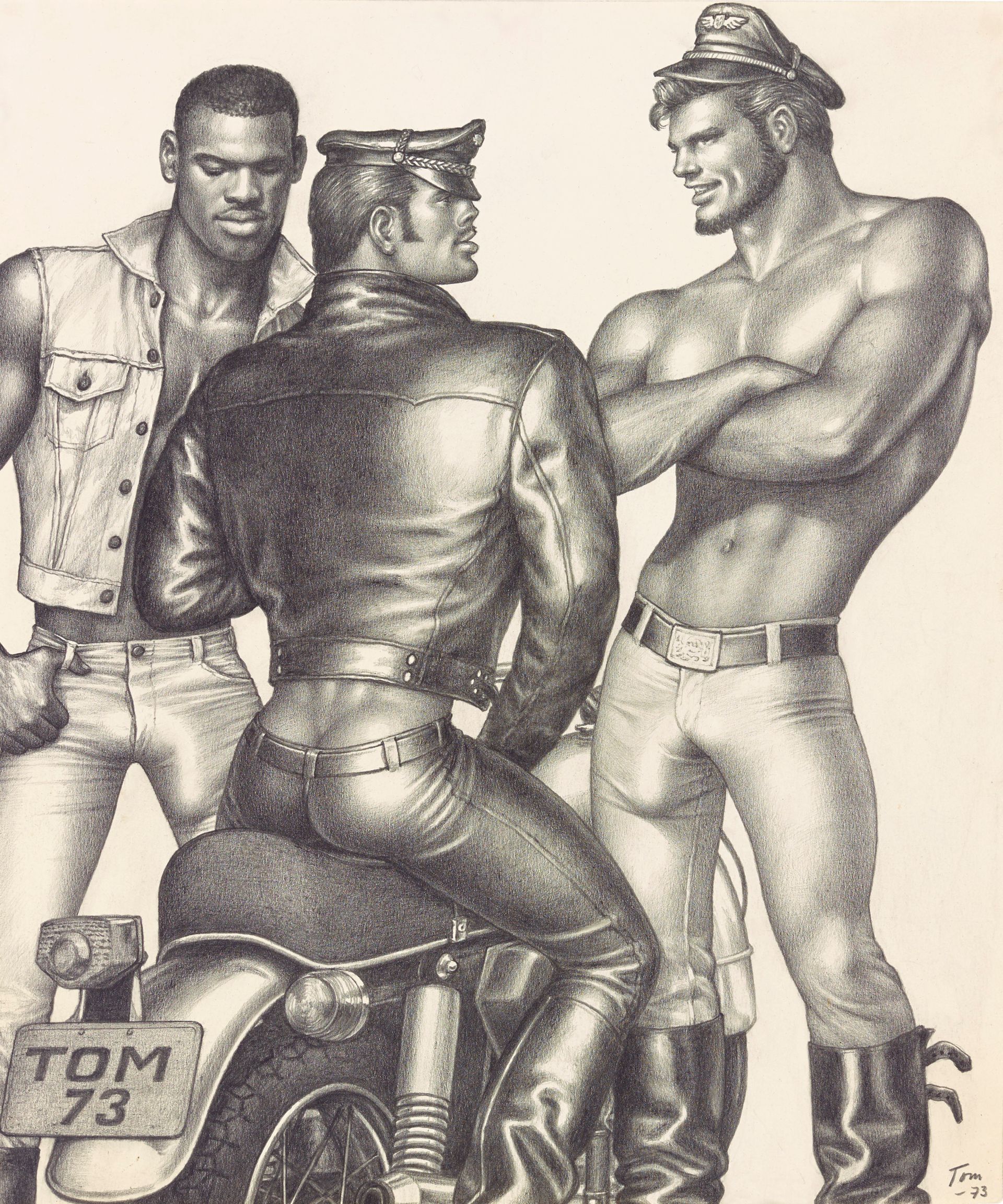 Tom of Finland, On the Bike, 1973, graphite on paper, 30x25 cm