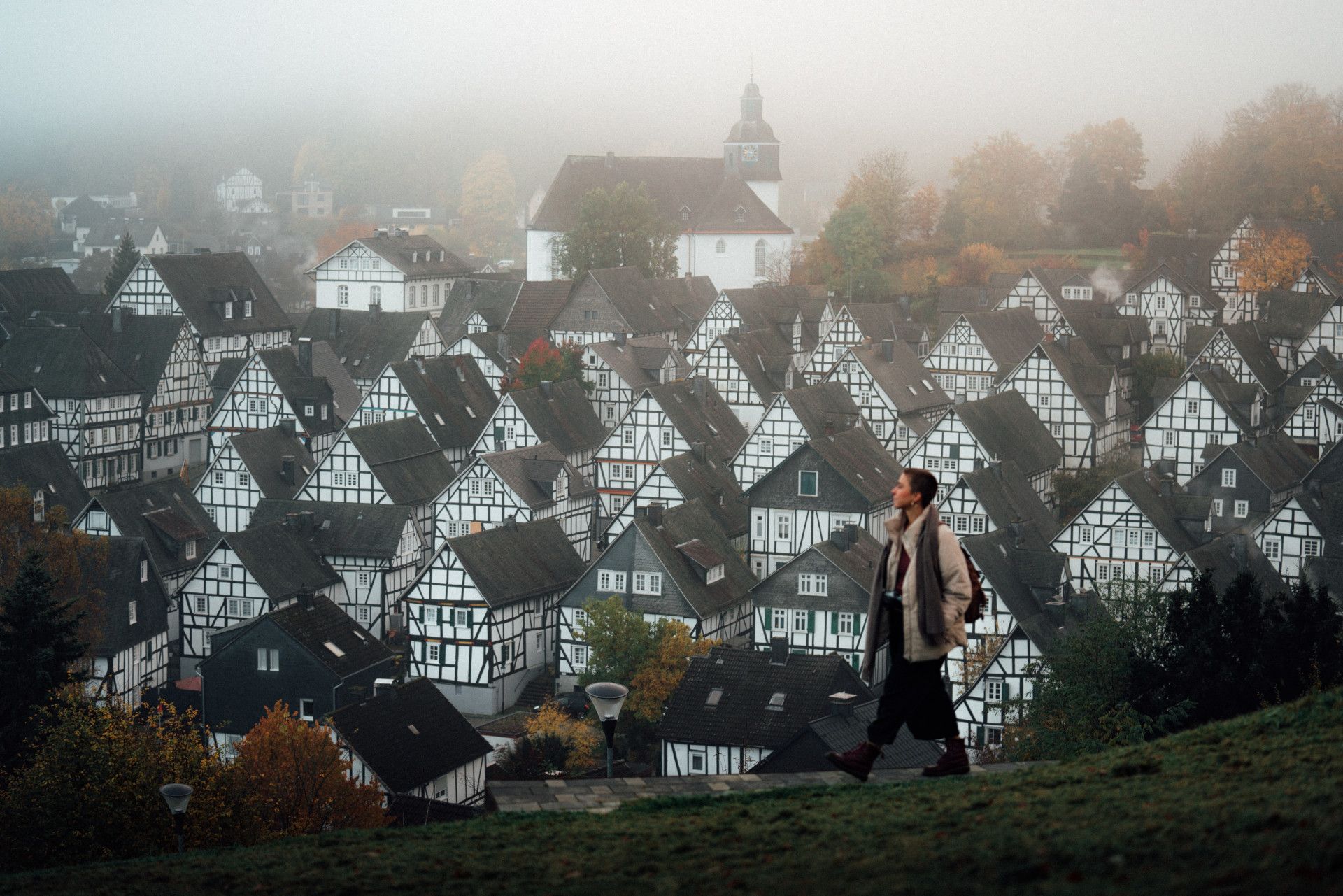 View of the old town of Freudenberg, called Alter Flecken, in autumn