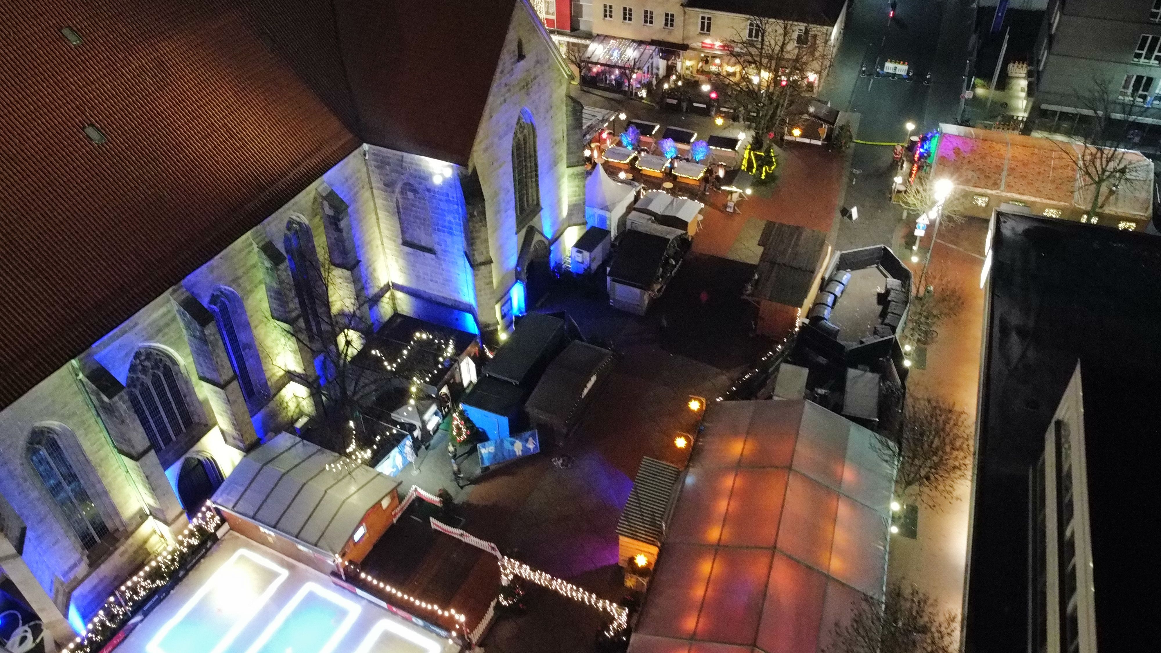 View of the Christmas market in Hamm from above
